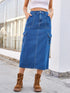 'Mckenna' Slit Midi Denim Skirt with Pockets - Celes Fashion